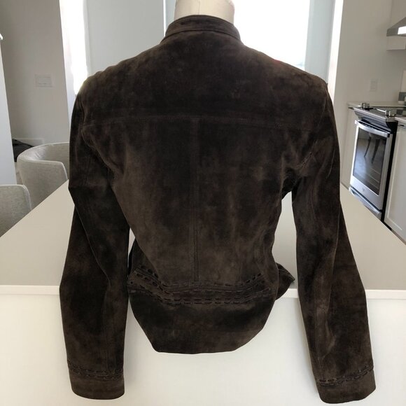 Planet Vintage Front Zip 100% Suede Leather Lined Jacket Chocolate Brown Sz 8 - Picture 6 of 16